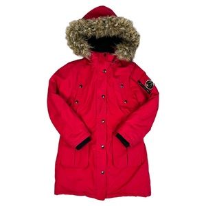 Diesel Puffer Jacket Faux Fur Hood Padded Insulated Designer Red Sz S